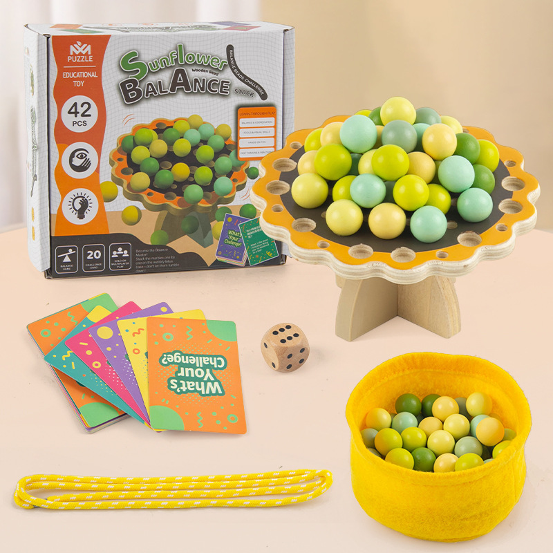 Cpc Ce Fun Sunflower Balancing Bead Game Children's Early Education Parent-Child Hand-Eye Coordination Training Wooden Toy