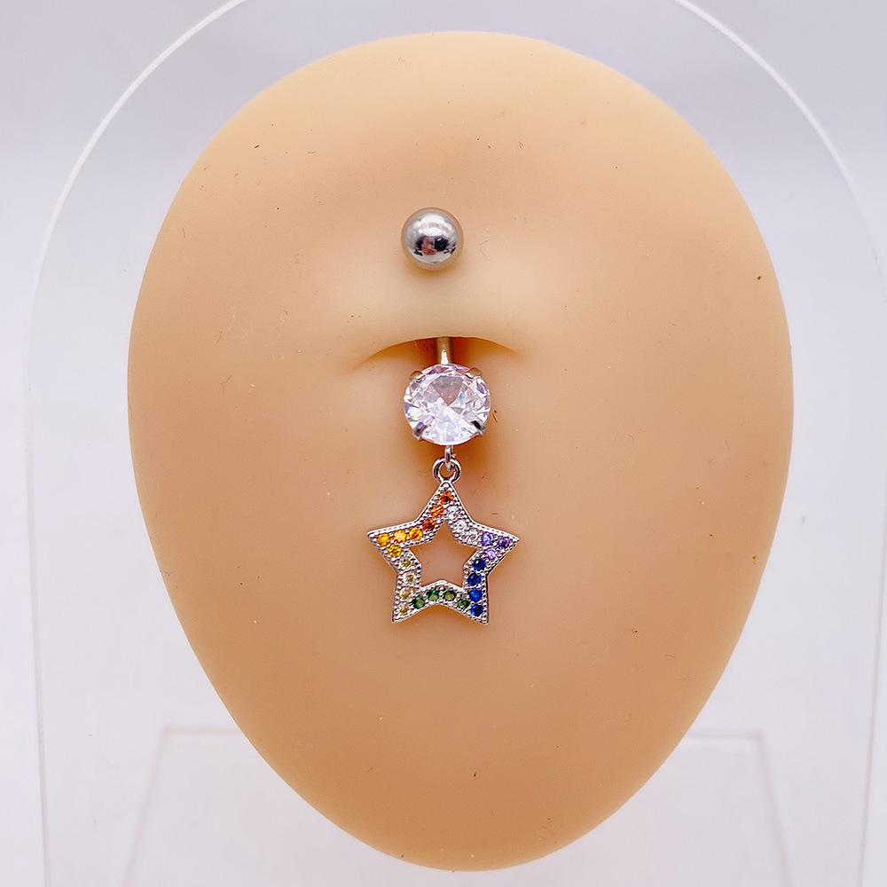 1 Piece Fashion Star Heart Shape Flower Stainless Steel Inlaid Zircon Belly Ring display picture 5