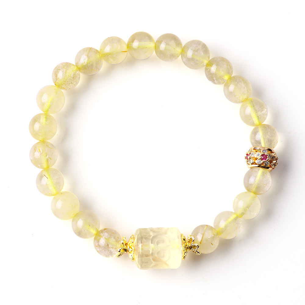 Wholesale Blonde Crystal 6mm Crystal Bracelet with Carved Surface Decorative Pendant Tube Beads Single Circle Design for Little Rich Woman Elegant