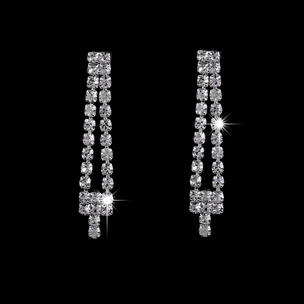 Jewelry Set Classification Earrings + Necklace Quantity Fashion Shining Rhinestone Claw Chain Wedding Bride Necklace Earrings Suit Copper