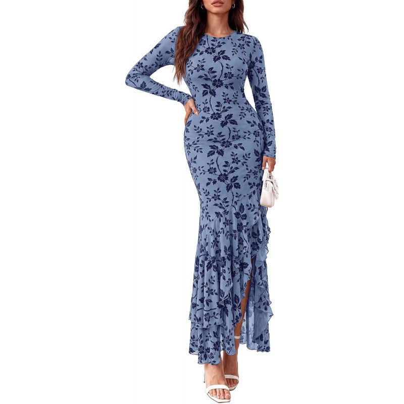 European and American cross-border Amazon 2026 new slim-fit long-sleeve printed fashion dress with an elegant and asymmetrical hemline European and American cross-border Amazon 2026 new slim-fit long-sleeve printed fashion dress with an elegant and asymmetrical hemline
