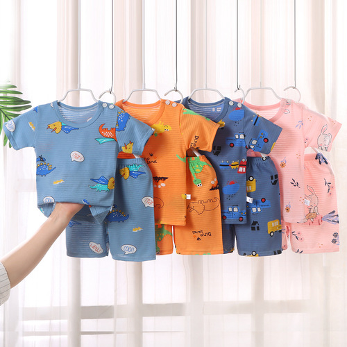 New children's t-shirt set 0-7 years old summer baby short-sleeved shorts home clothes sweat-absorbent breathable pajamas