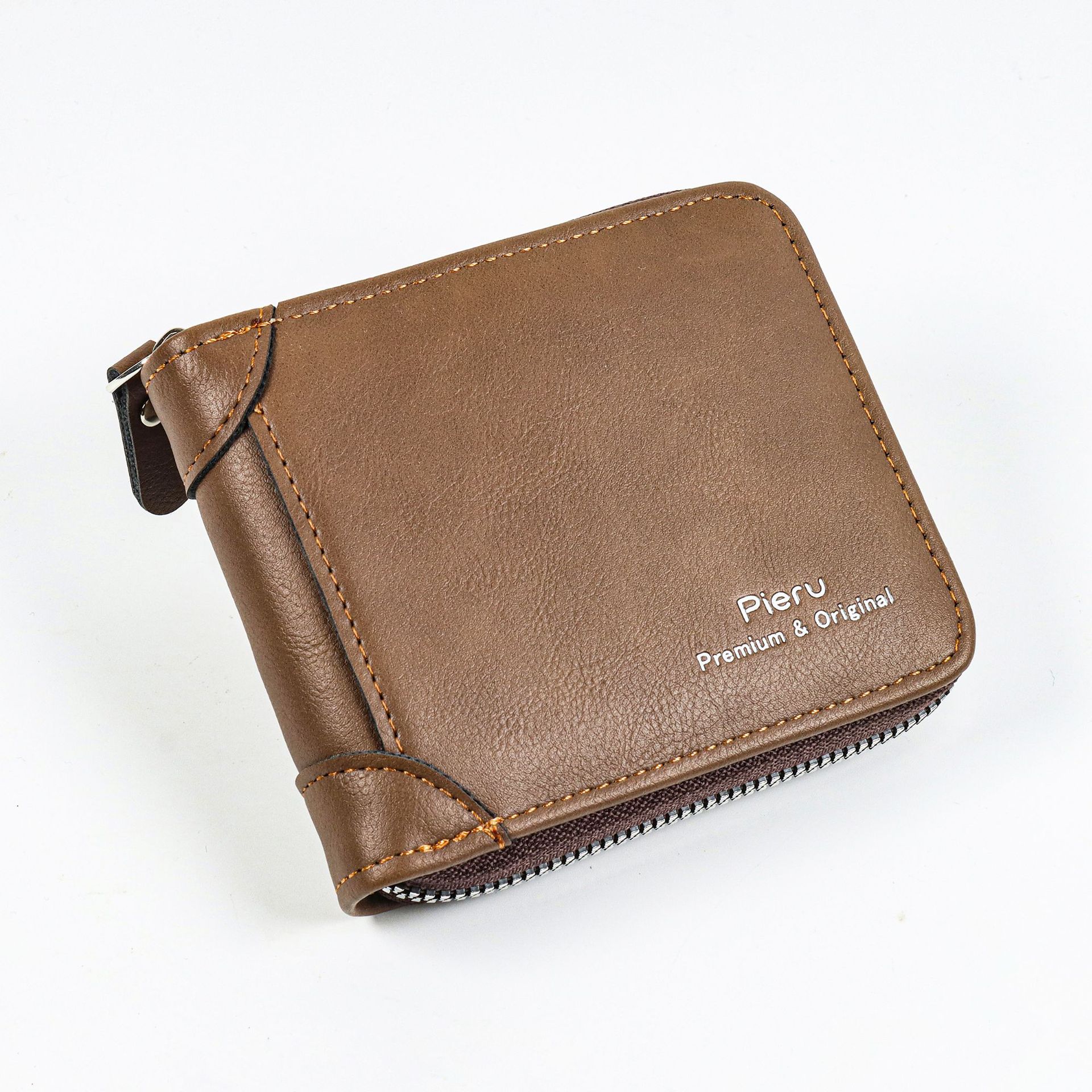 Horizontal Zipper Men's Wallet with Creative Splicing, Multiple Card Slots, Coin Pocket, Large Capacity Trendy Men's Wallet