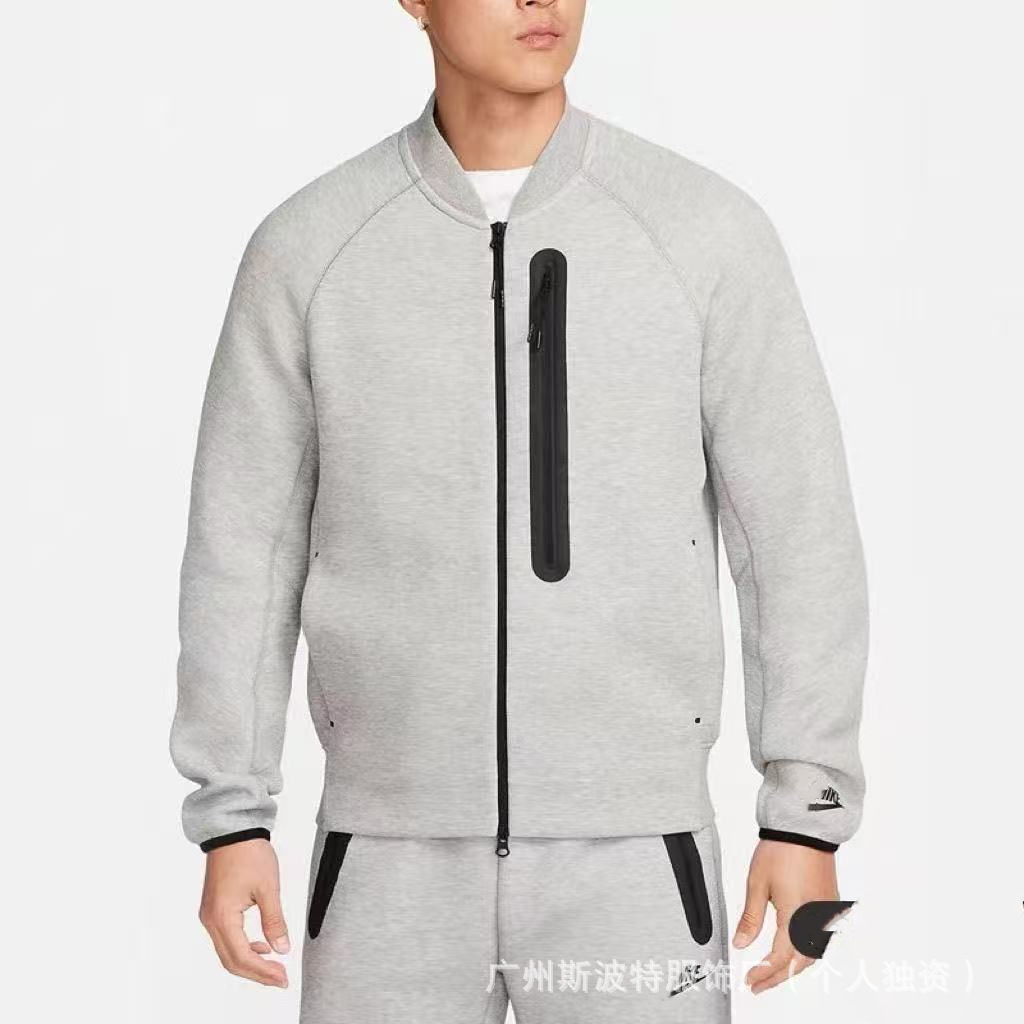 Cross-Border Spring and Autumn Men's Loose Baseball Collar Zipper Sweatshirt, 350g Cotton Knitted Printed Sports Jacket 8009