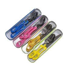 人気のかわいい漫画風フォークとスプーンの2点セット食器、家庭用ステンレス製プラスチックハンドル、子供用ひょうたん型スプーンセット