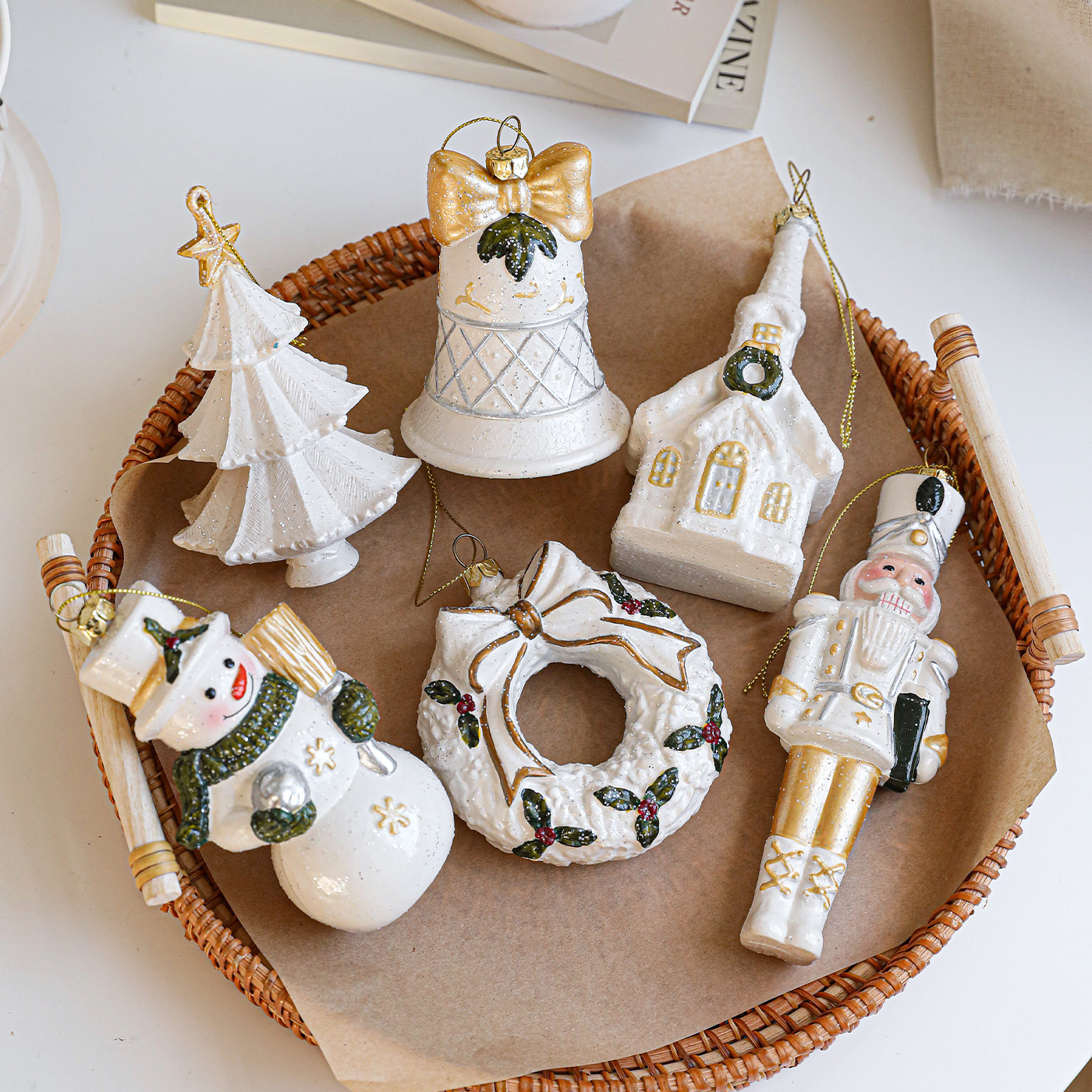 Nuevo plástico blanco verde flocos de nieve Santa colgante colgante árbol de Navidad colgante decoración suministros en stock