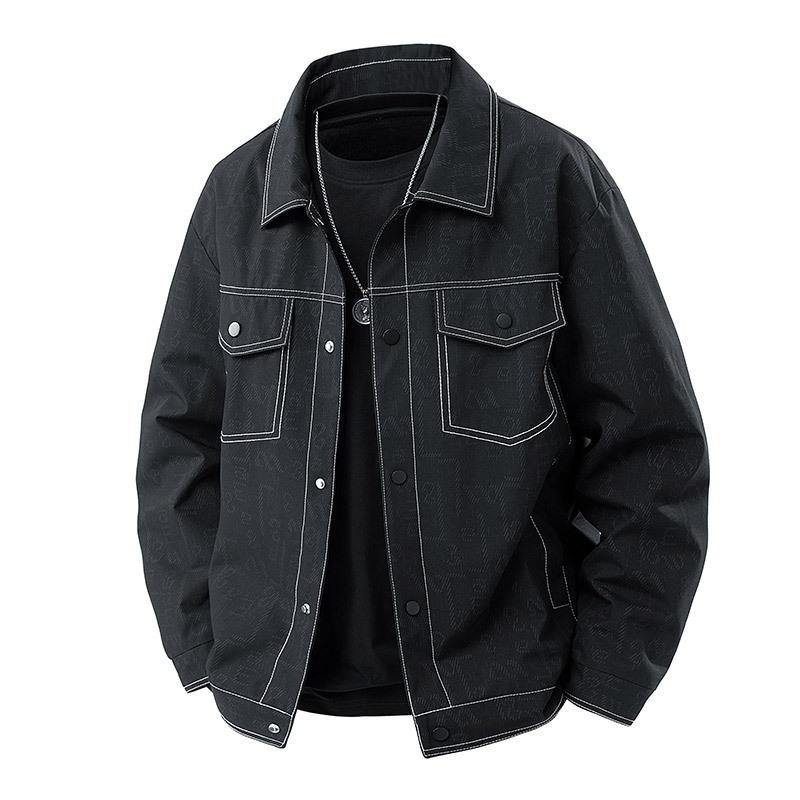 Twill Texture Men's Jacket with Visible Stitching, Spring and Autumn New Trendy Turn-Down Collar Casual Short Jacket Men's Top Trendy