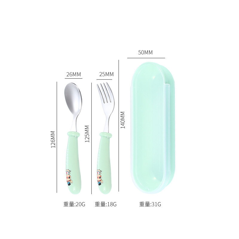 简约风304不锈钢叉勺套装儿童吃饭喂饭勺子餐具幼儿园宝宝辅食叉|undefined