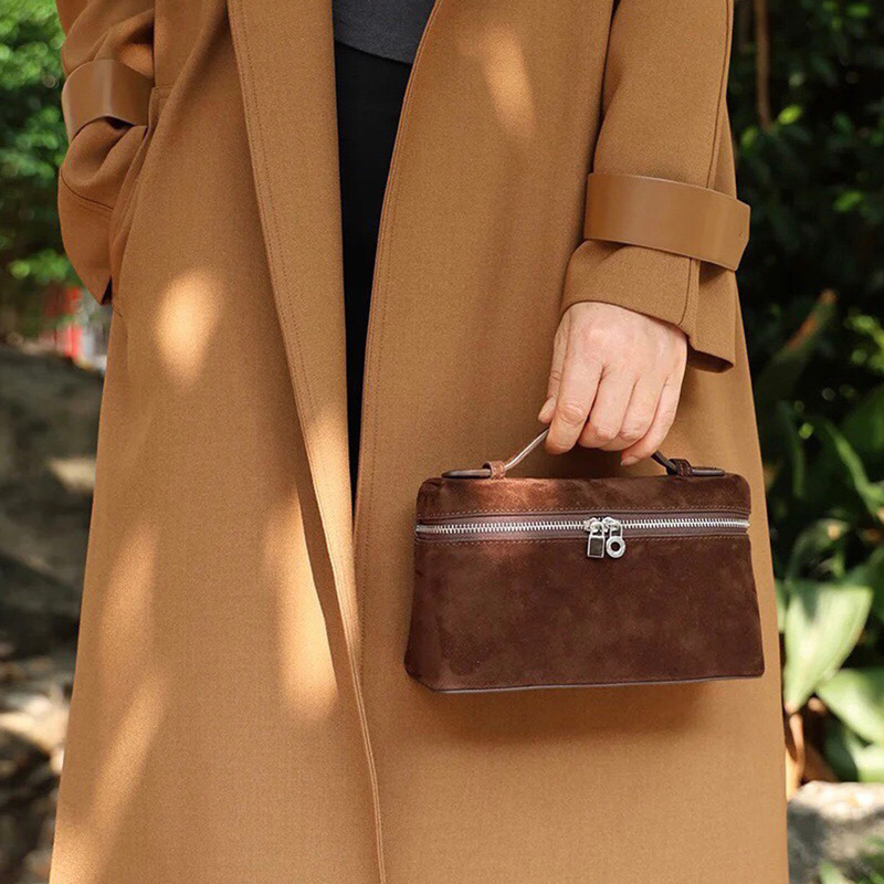 L19 Genuine Leather Handbag Matte Suede Lunch Bag Makeup Bag Shoulder Crossbody Bag Street Style - Thumbnail 2