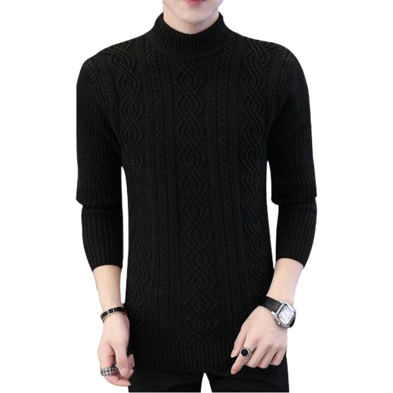 Otoño e invierno de los hombres de manga larga de media cuello alto jacquard pullover moda juvenil estilo coreano slim fit suéter personalizado de los hombres