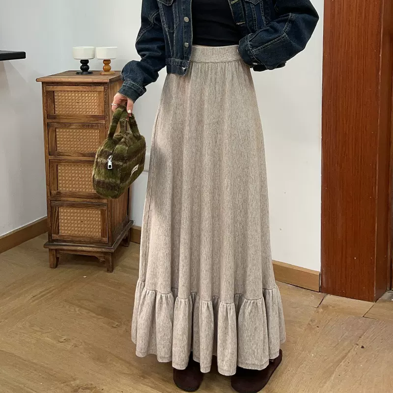 针织裙子秋冬长款半身裙女2025新款宽松大摆毛线半裙遮跨a字冬裙