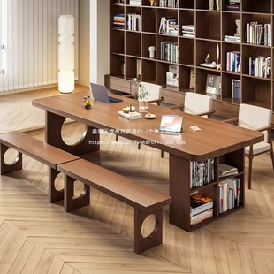 All Solid Wood Living Room Desk Large Desktop Workbench Student Home Log Double Long Study Table Storage Storage