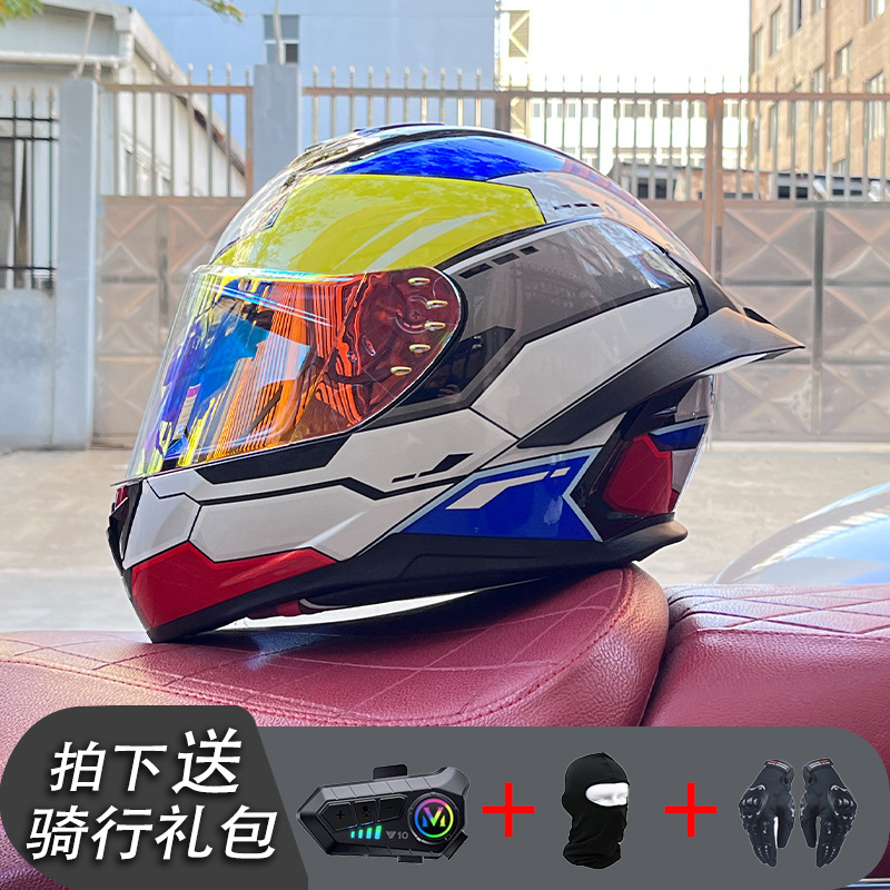 Nueva certificación estándar nacional motocicleta casco completo casco neto Bluetooth hombres y mujeres personalidad de verano cuatro estaciones cola grande pareja corriendo