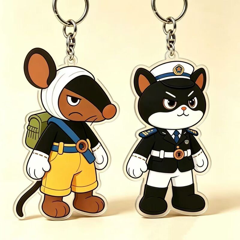 New Product【Sheriff Mouse Catcher】Black Cat Sheriff One-Ear Acrylic Keychain Bag Charm Tiktok Same Style