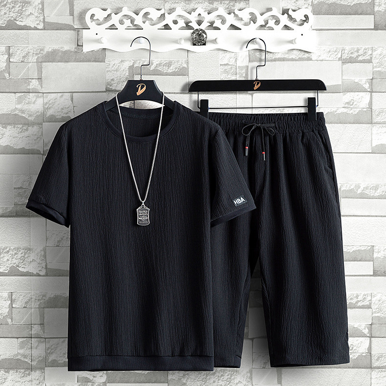 Camiseta de manga corta de seda de hielo del fabricante original para hombre, traje deportivo versátil, informal, atractivo, antiarrugas, estilo coreano, delgado, para verano.