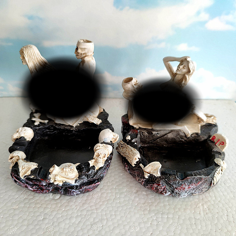New cross-border hot sale Halloween beauty and skull ghost ashtray resin crafts home decoration factory direct supply New cross-border hot sale Halloween beauty and skull ghost ashtray resin crafts home decoration factory direct supply