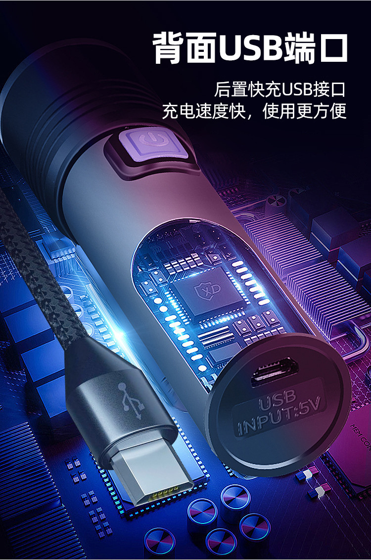 Purple Light Rechargeable Uv Lamp Zoom Flashlight 395Nm Ultraviolet Led Uv Identification Tobacco and Alcohol Banknote Night Fishing Purple Light Flashlight