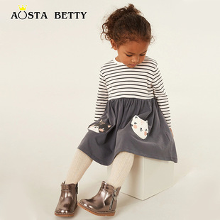 Autumn New Girls' Long Sleeve dress European and American Style Embroidered Pic Princess Dress Fashion Round Neck Children's Skirt