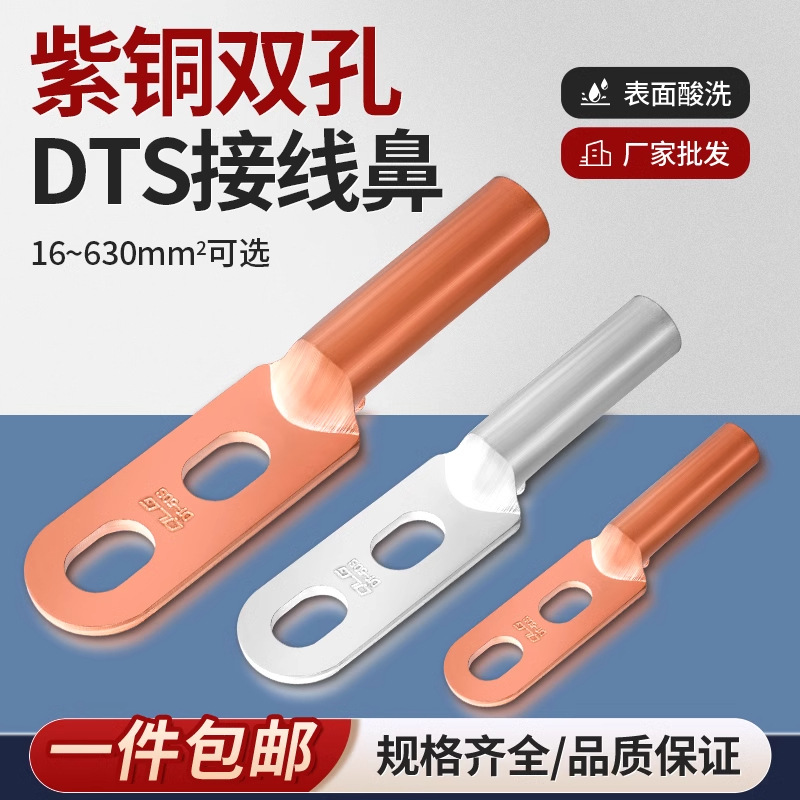 双孔铜鼻子接头DTS-16/25/35/50/70-630平方铜线耳双眼铜接线端子