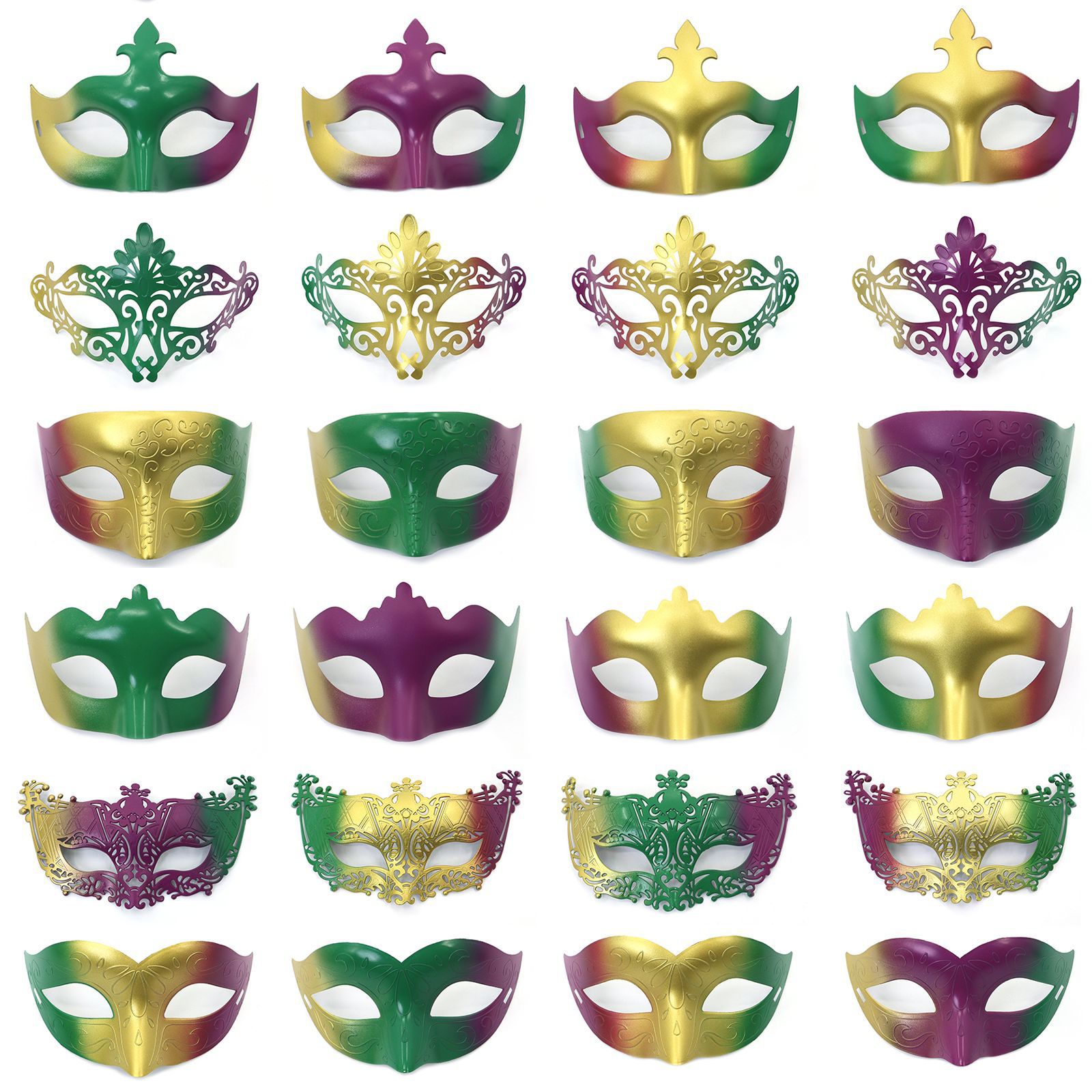 Amazon TK carnaval oro roxo verde tricolor retro máscara de mitad de cara espectáculo de escenario de fiesta máscara de accesorios