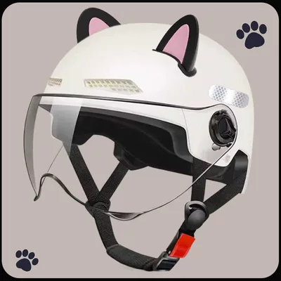 All-Season Universal Motorcycle Half Helmet for — Motosiklet kaskı (dəbilqə) - 3c-pearl-white-hd-transparent-short-mirror-black-pink-ear-m102