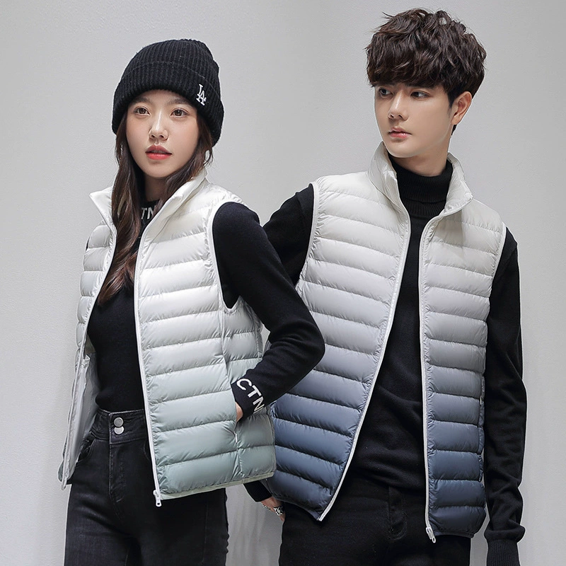 Легкий пуховик для женщин 2024 осень-зима короткий воротник стойка градиент 90% белый утиный пух популярный жилет