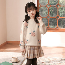 女童毛衣2022年新款秋冬童装韩版立体花朵女孩冬装上衣儿童针织衫