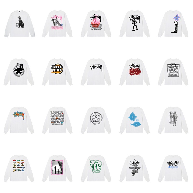 Cross-Border Stussy Long-Sleeve Printed T-Shirt, American-Style Trendy Brand, Cylindrical Fabric, Casual Loose Fit, Unisex