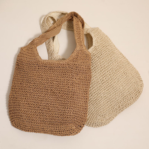 A new style large capacity shoulder grass woven bag, simple grass bag, woven bag for vacation, beach bag, casual women's bag