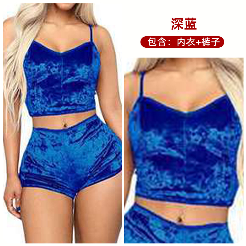 Comercio exterior transfronterizo sexy Lencería europea y americana terciopelo dorado sexy pantalones cortos de la Liga de las mujeres pijamas conjunto de dos piezas T1797