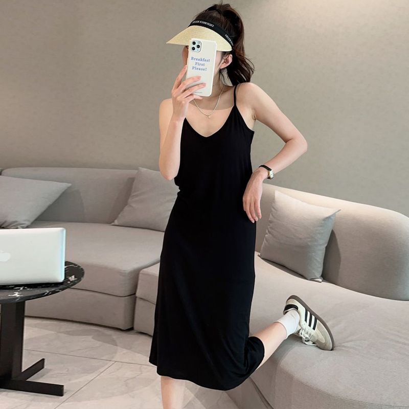 Modal Suspbottomer Dress with Breast Pads for Women, Summer Cup All-In-One Inner Bottoming Long Skirt, Versatile Slimming Look Skirt