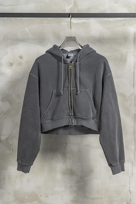 Men's Clothing high street fashion brand autumn and winter heavy 380G washed plus velvet zipper hooded sweatshirt retro hot girl short top_voghion.com