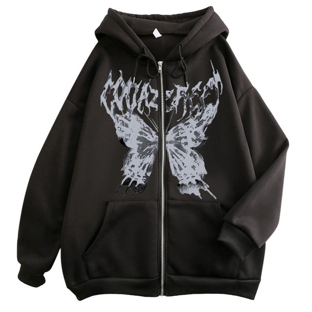 Sudadera con capucha unisex estilo gótico oversize con cremallera_voghion.com