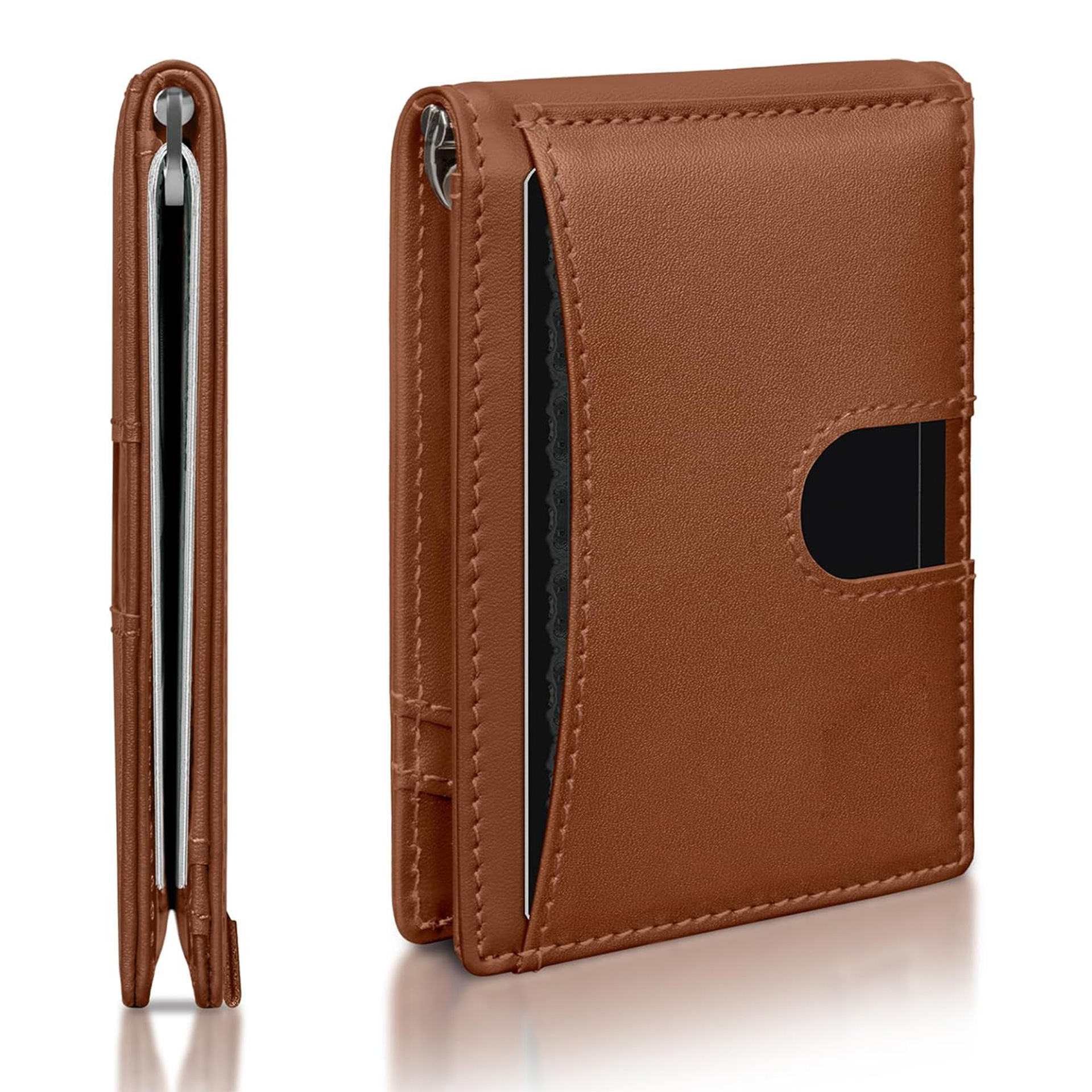 Amazon multifuncional RFID anti-robo bolsa de tarjeta ultra delgada corta de cuero bolso de cuero de negocios para hombres