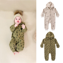 Ins Autumn/Winter Warmth Suit for Boys, Girls, Infants and Toddlers, Fleece One-piece Pajama Sweatshirt with Long Sleeves, Climbing Suit