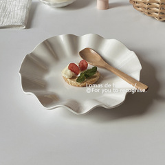 OCHOVENADO Afternoon Tea Dessert Plate with Wave Pattern Lotus Leaves Pure White Plate Irregular Salad Plate Cake Plate Ins