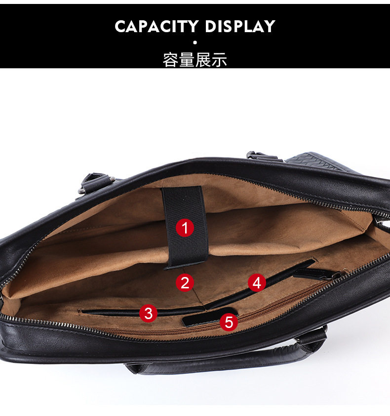 Túi công sở nam da bò lớp đầu đan sọc, cặp da thật đựng laptop 15,6 inch dung lượng lớn 40×13×29 cm — Lớp lót nỉ cao cấp màu đen chi tiết 9