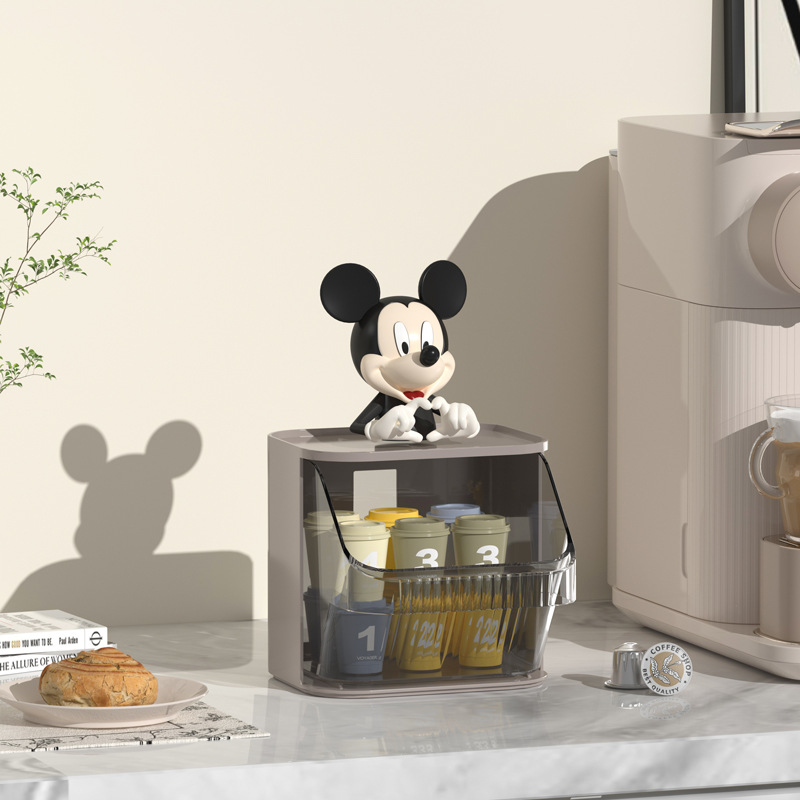 La caja de almacenamiento de estilo crema de lujo ligero se puede superponer con una caja de almacenamiento de café de cápsula de pared transparente