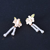 Earrings from pearl with tassels, french style, flowered, internet celebrity