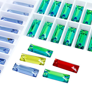 Dongzhou crystal rectangular hand sewing drill flat bottom double hole glass drill DIY dress wedding dress accessories wholesale