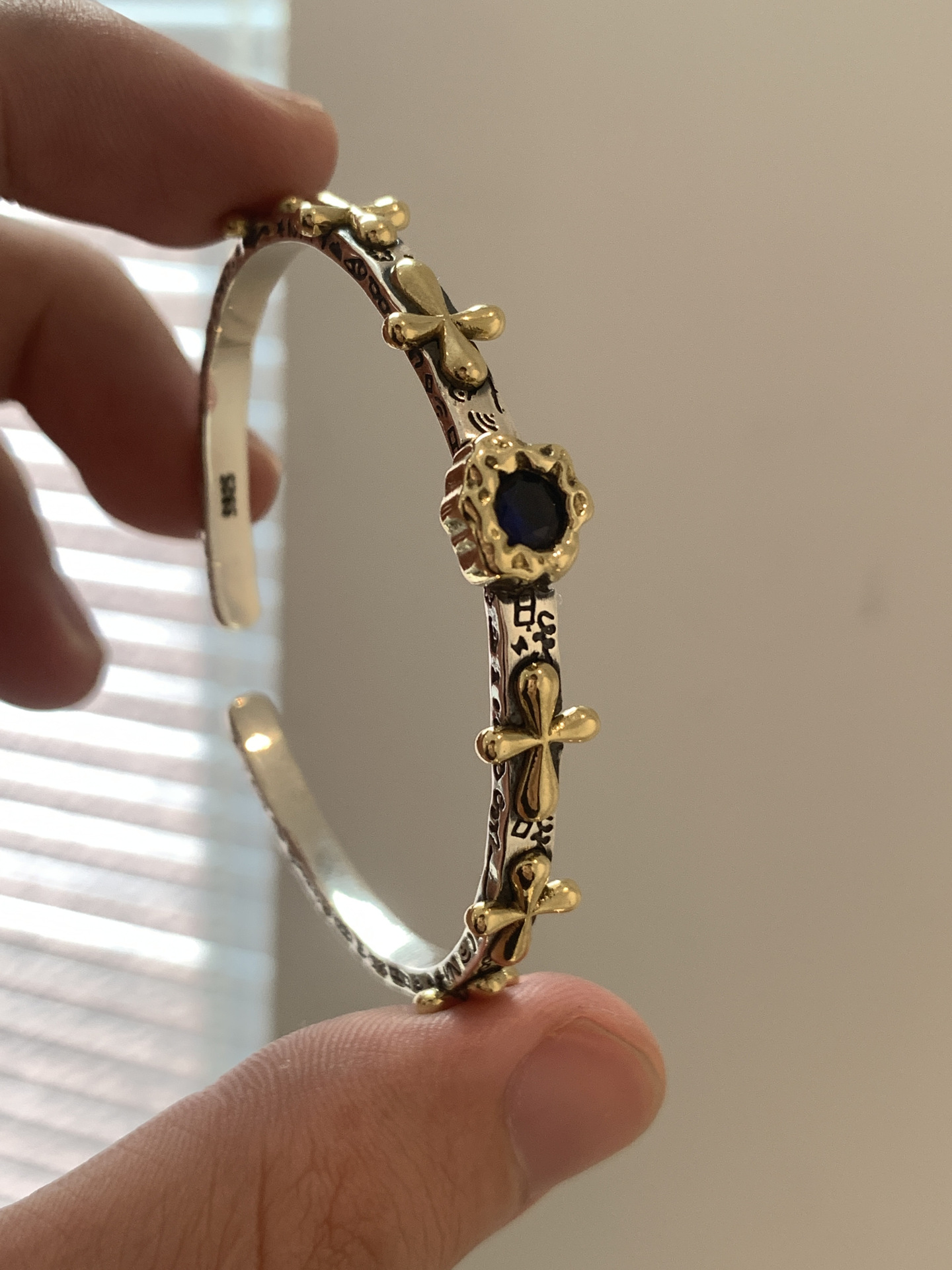 Zircon Inlay Material 1 Piece Quantity Copper Zircon Cross Graffiti Plating Inlay Cuff Bracelets