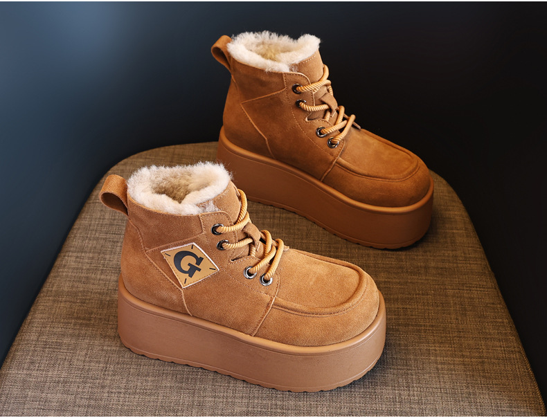 Giày boot nữ cổ cao đế dày tăng chiều cao, lót nhung ấm mùa đông — Màu cà phê chi tiết 6
