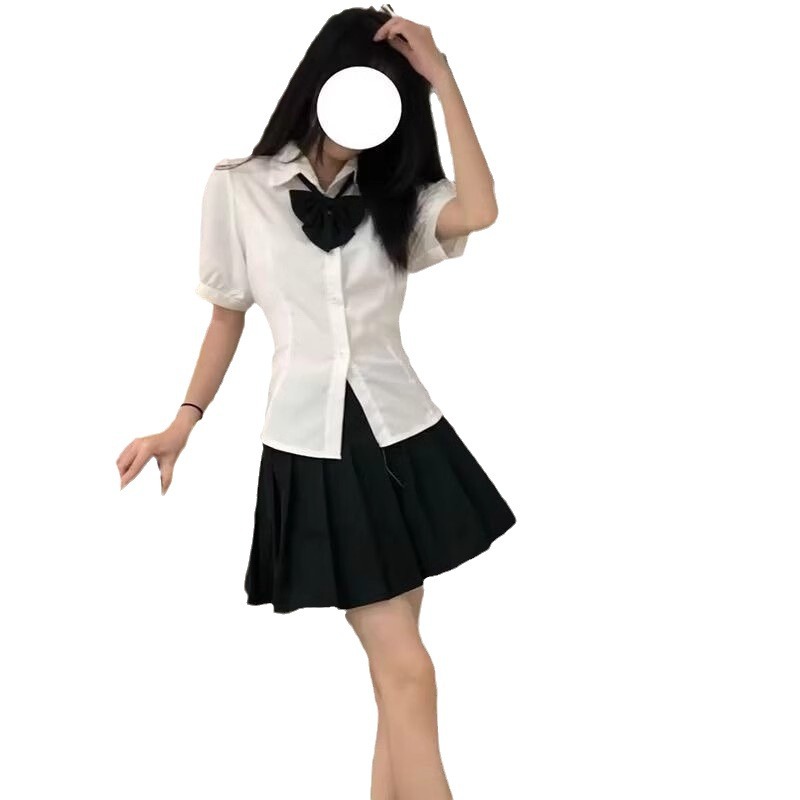 대학 스타일 순수 욕망 JK 슬림 슬림 웨이스트 셔츠 스트랩 탑 여름 퍼프 슬리브 셔츠 학생 핫 소녀