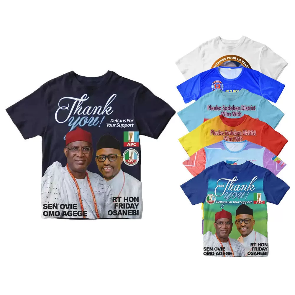 Производитель футболок OEM, OEM-производство, 150 г, тяжелые, высококачественные футболки, выборы, рекламные футболки, сублимационная печать