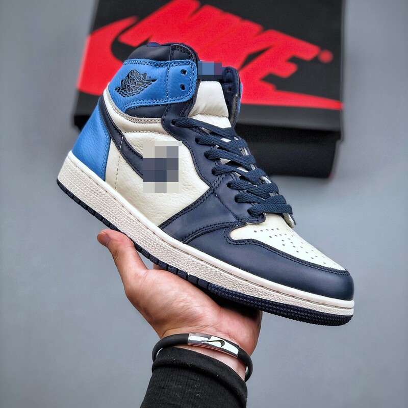 Putian Shoes Pure Original Aj1 High-Top Men's and Women's Shoes First-Layer Leather Pebbled Pattern Joint Barb North Carolina Blue Basketball Shoes