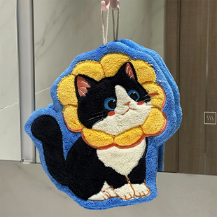 Cat Hand Towel Cute Hanging Super Absorbent Thickeneded Towel Handkerchief Coral Velvet Non-Stinky Kitchen Bathroom
