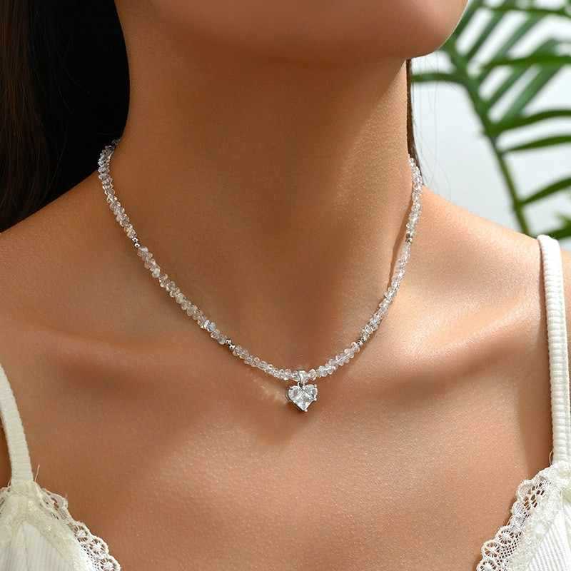 2024 New Style Minimalist Personalized Beaded Crystal Love Necklace Women's Ins Fashion Korean Necklace