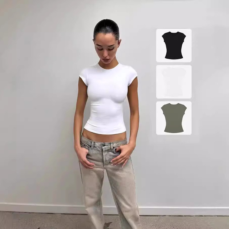 Spot Tankair Sexy Skin-Friendly Nude Elastic Tight Fitness Right Shoulder Small Flying Sleeve T-Shirt Sports Quick-Drying Top
