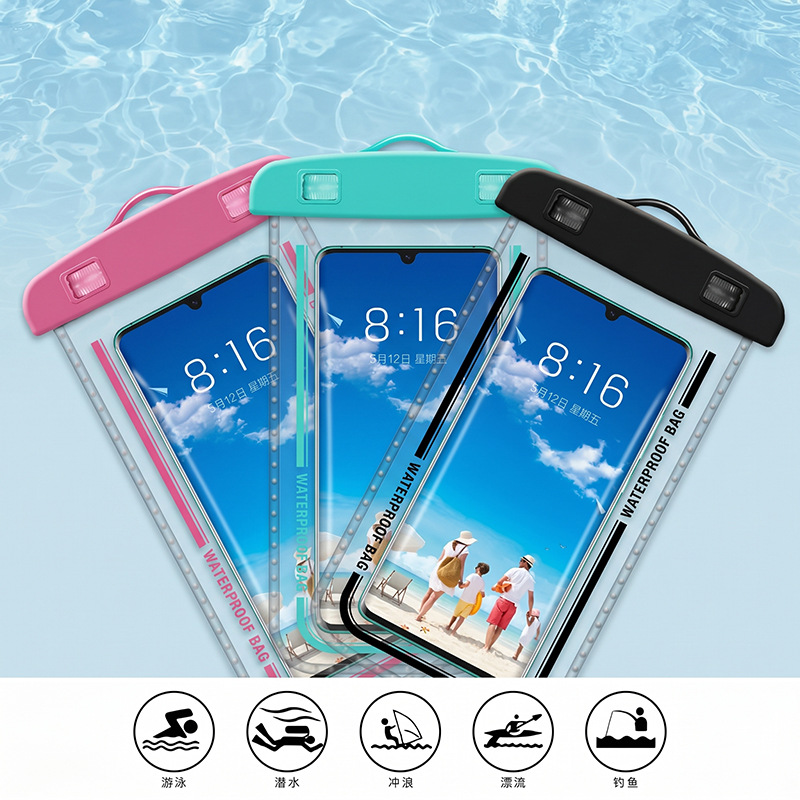 Waterproof phone pouch for swimming, outdoor running, fitness, touch screen compatible phone bag, neck-hanging, unisex, suitable for diving and rafting