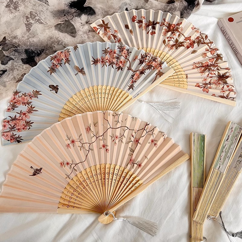 Abanico Plegable Chino Tradicional de Seda y Madera, Plegable y Portátil, para Fotografía Hanfu image 5